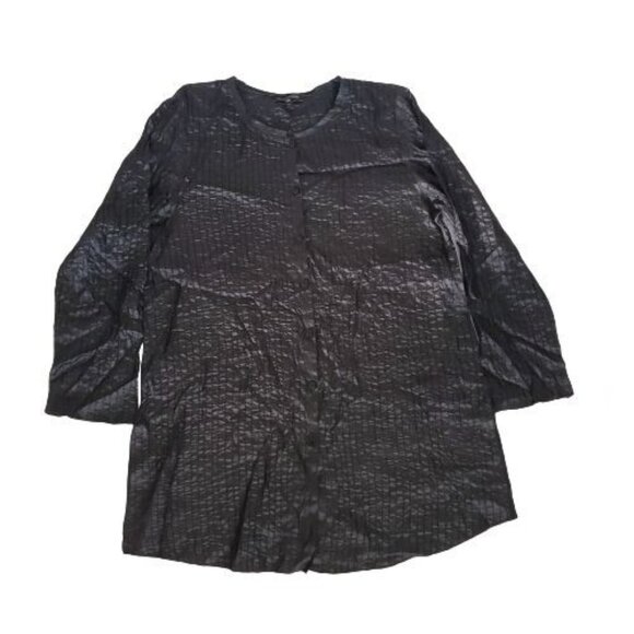 Eileen Fisher Women's Black 100% Silk Tussah Button Down Pintuck Blouse Medium - Picture 5 of 15